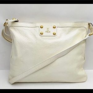 FENDI White Cream Leather Crossbody Shoulder Bag Purse Authentic